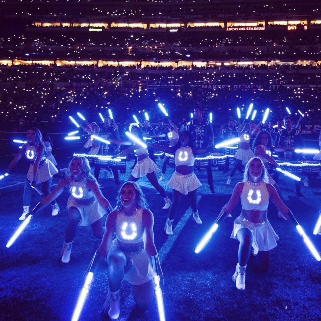 Colts cheerleaders and drumline in custom LED costumes