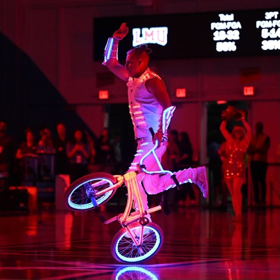 Blake Hicks flatland trick on the LED bike at LMU
