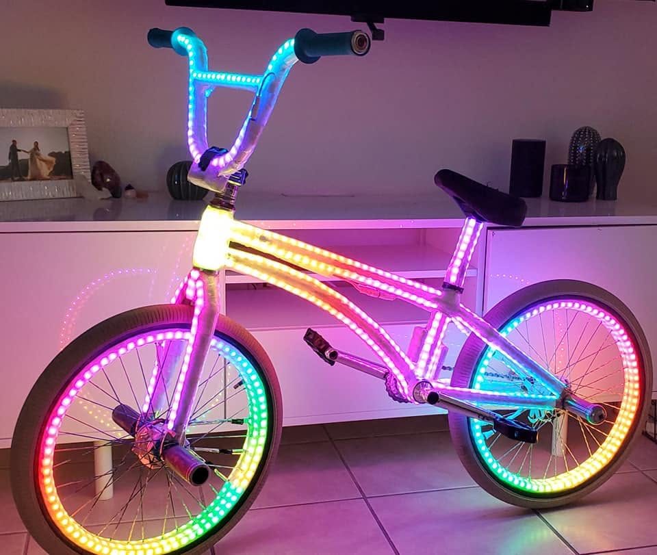 Rainbow LED bike build in the studio