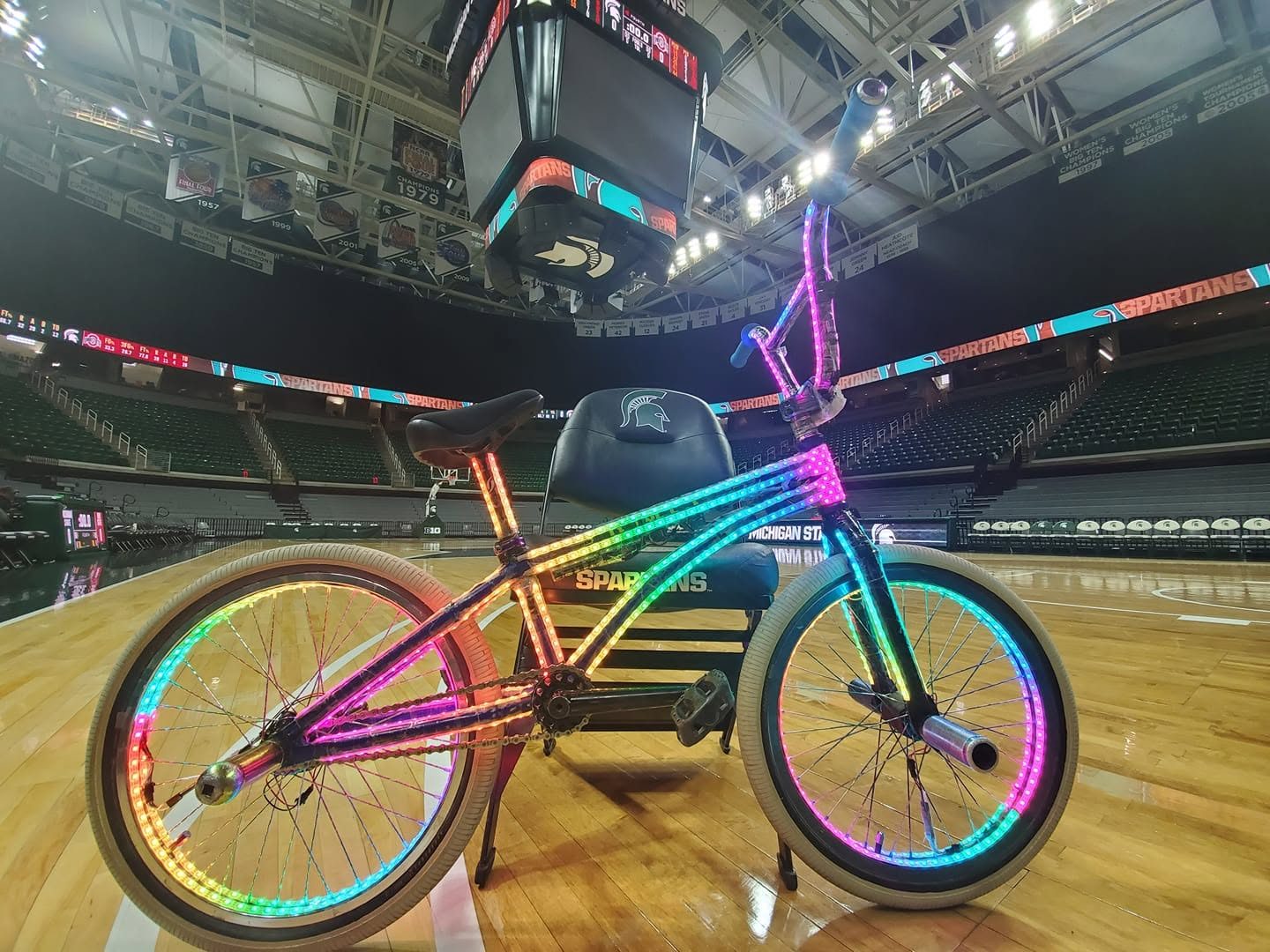 Custom LED bike on the Michigan State Spartans court